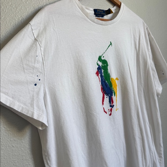 XL White Polo Ralph Lauren Big Pony Splatter T-shirt - Picture 3 of 8